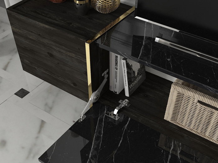 Hanah Home Veyron Set 3 Conjunto de Muebles de Salón Negro y Dorado Tablero de Partículas Melaminado 18mm
